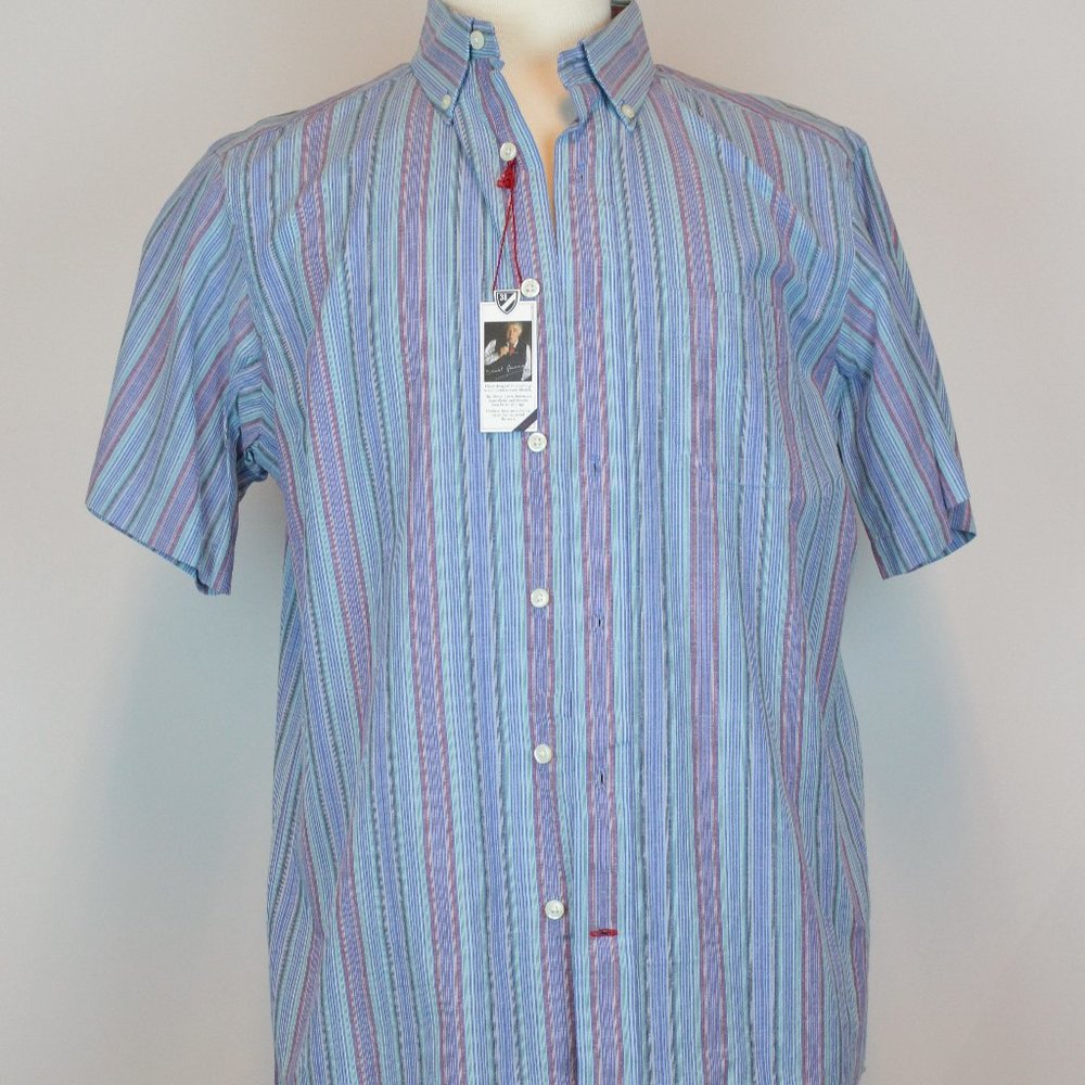 Daniel Cremieux Short-Sleeve Cotton Stripe Print Button Down Shirt M Medium NWT